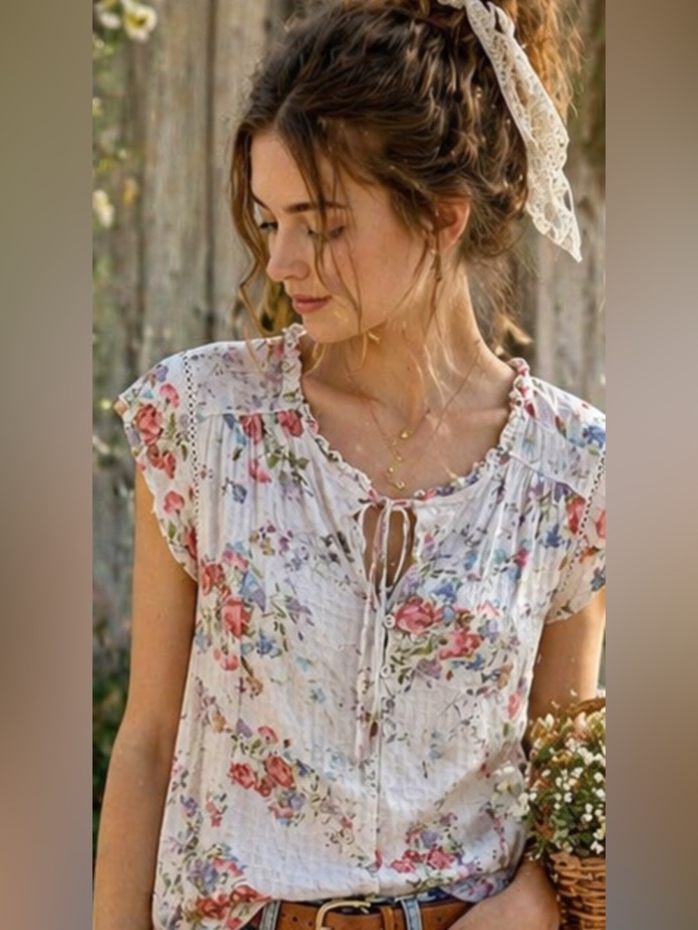 Buffalo David Bitton Floral Peasant Top Cottagecore Boho Blouse Small